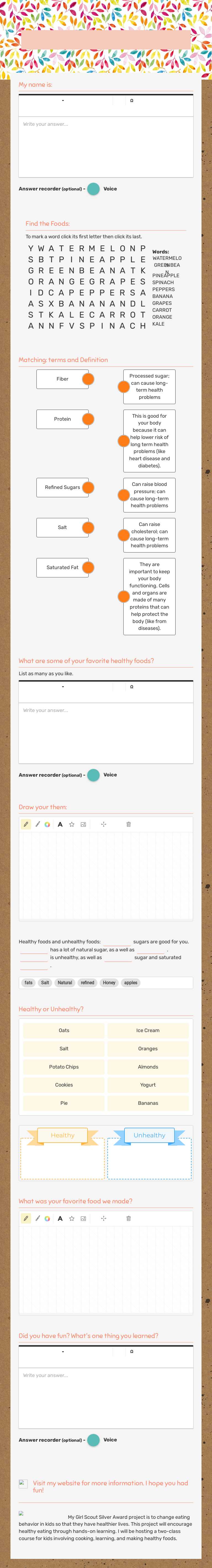 Hands-On Healthy Eating Review worksheet preview image