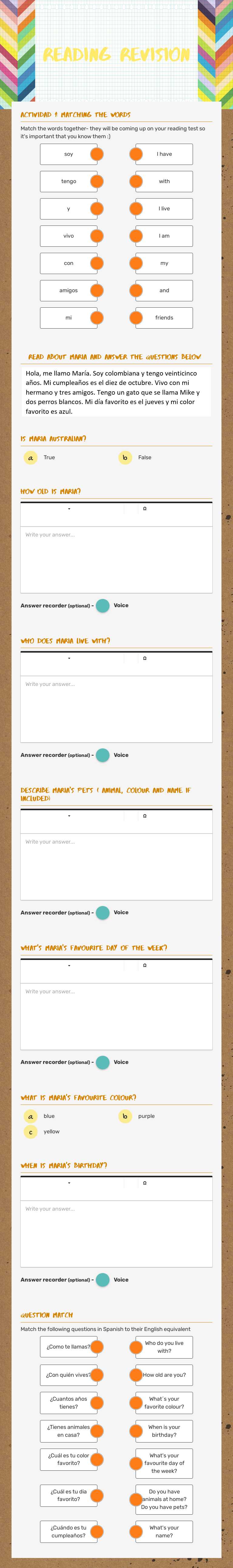 Reading Revision worksheet preview image