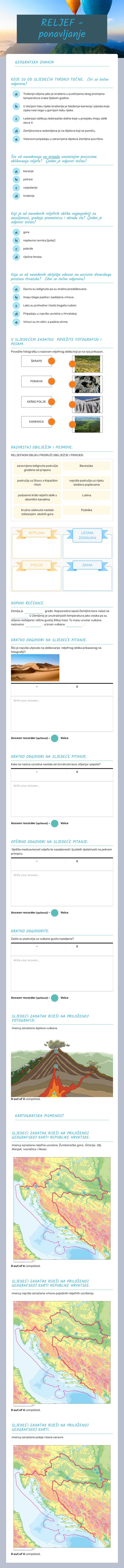 RELJEF -ponavljanje worksheet preview image