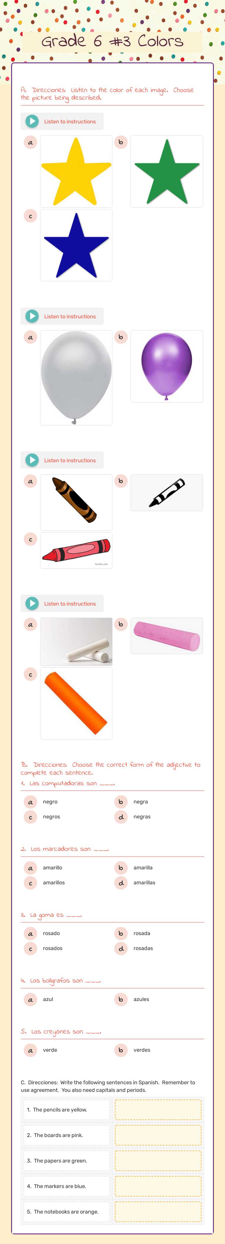 Grade 6 #3 Colors Grade 6 worksheet preview