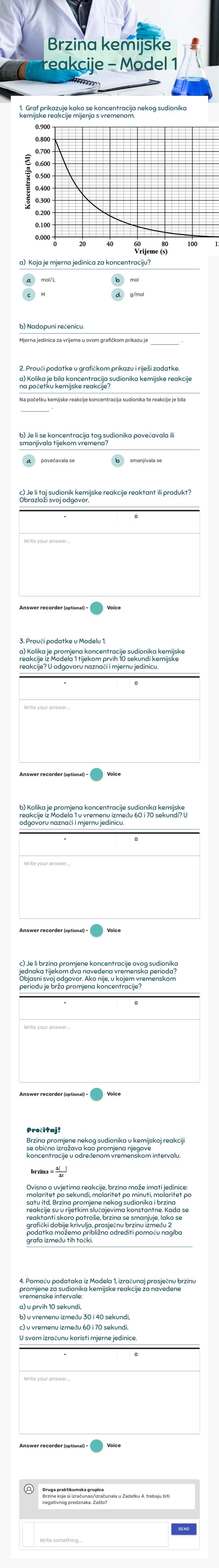 Brzina kemijske reakcije - Model 1 Grade 12 worksheet preview