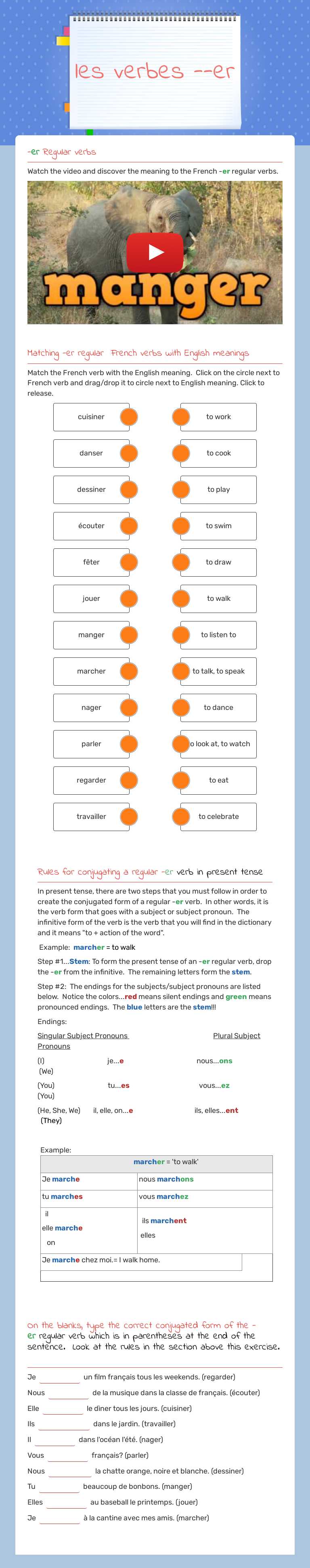 review...les verbes --er worksheet preview image