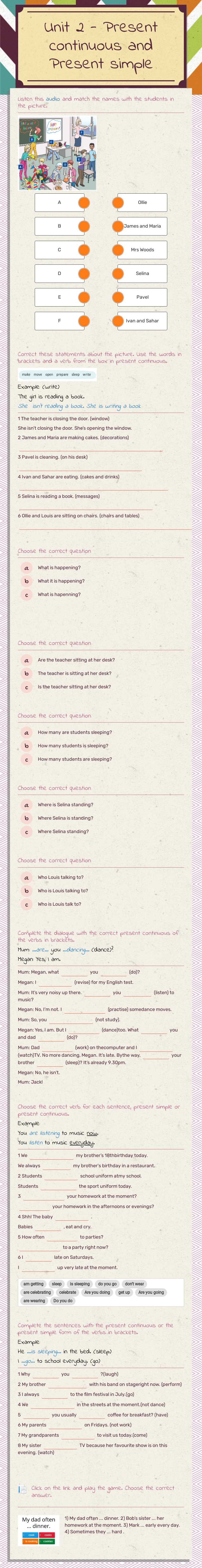 Unit 2 - Present continuous and Present simple worksheet preview image