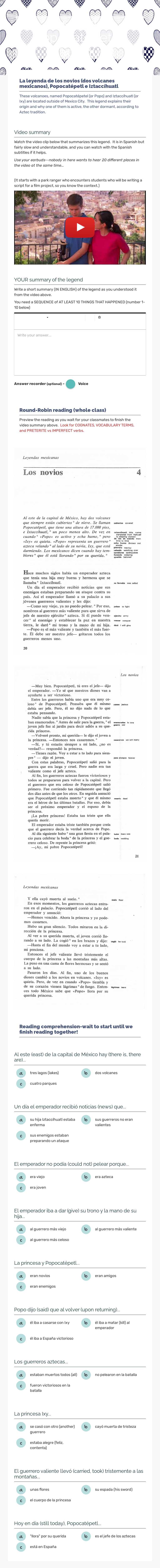 Los novios: Popocatépetl e Iztaccíhuatl worksheet preview image