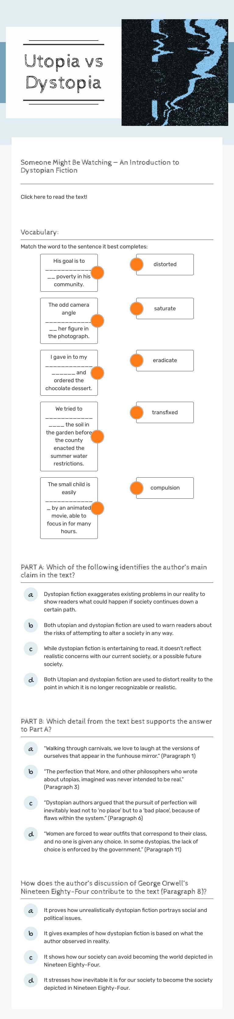 Utopia vs Dystopia worksheet preview image