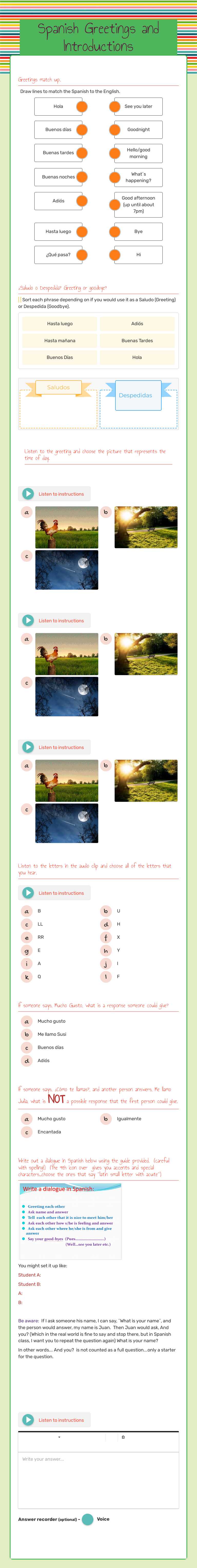 Spanish Greetings and Introductions worksheet preview image