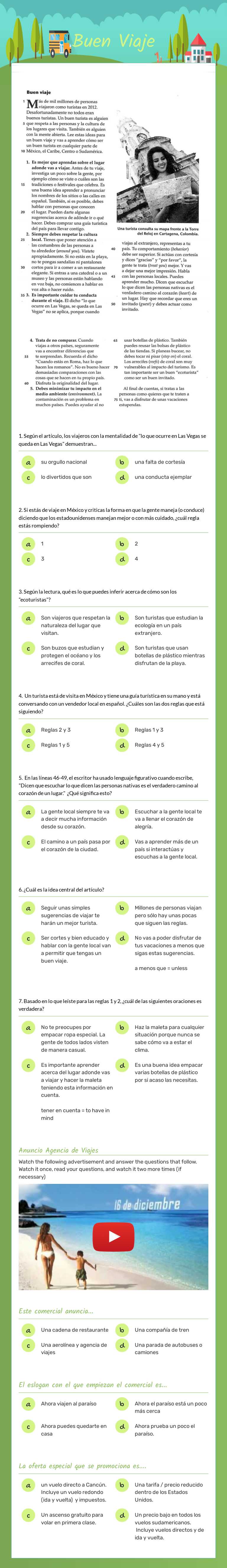 Buen Viaje Grade 10 worksheet preview