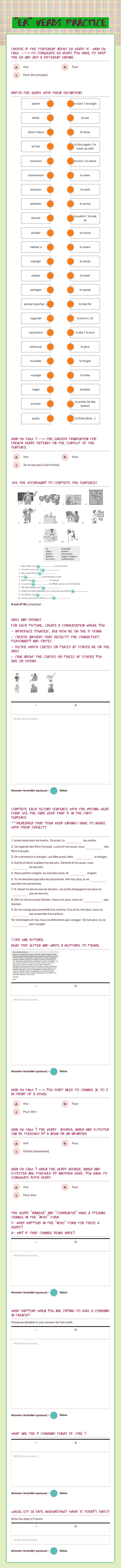 "er" Verbs practice worksheet preview image