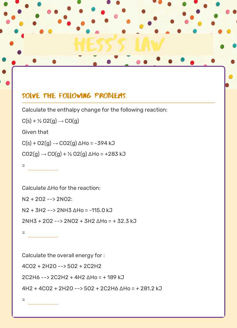 Hess's Law Grade 10 worksheet preview