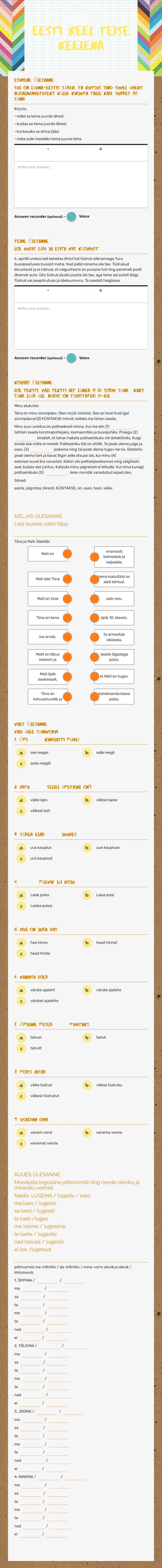 Eesti keel teise keelena worksheet preview image