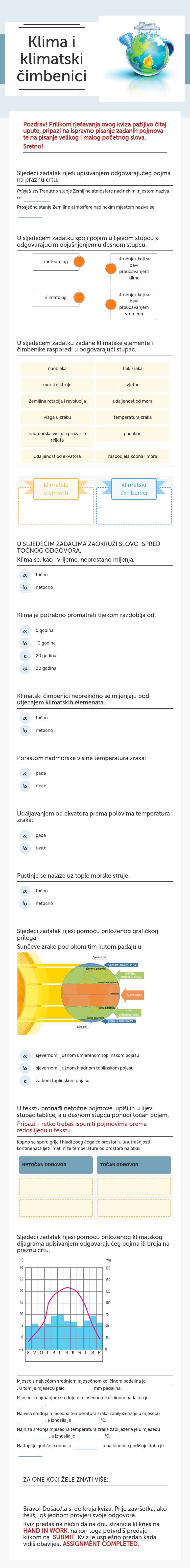 Klima i klimatski čimbenici worksheet preview image