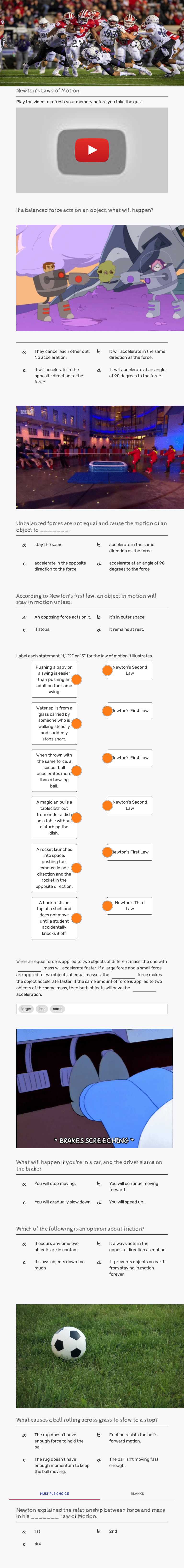Newton's Laws of Motion worksheet preview image