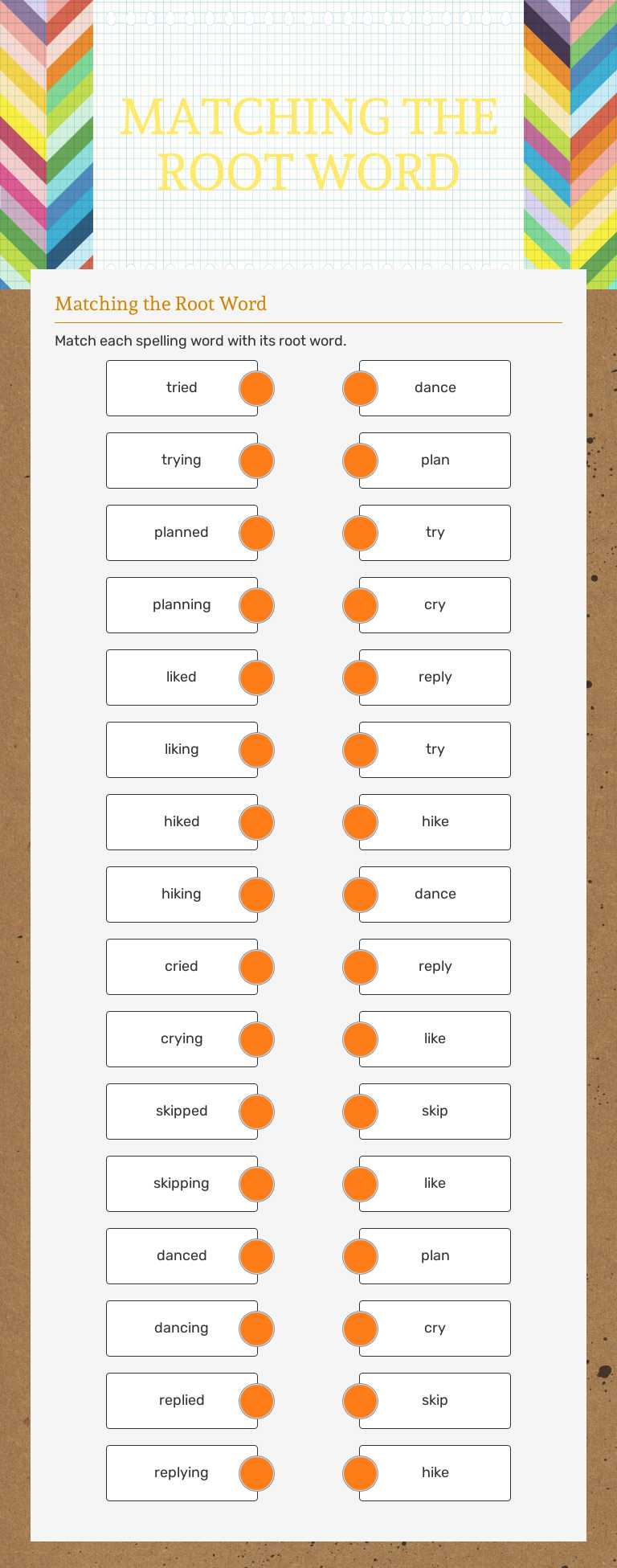 MATCHING THE ROOT WORD worksheet preview image