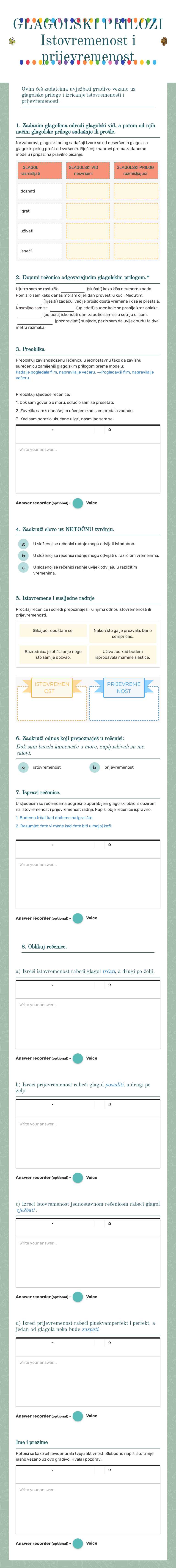 GLAGOLSKI PRILOZI 
Istovremenost i prijevremenost Grade 8 worksheet preview