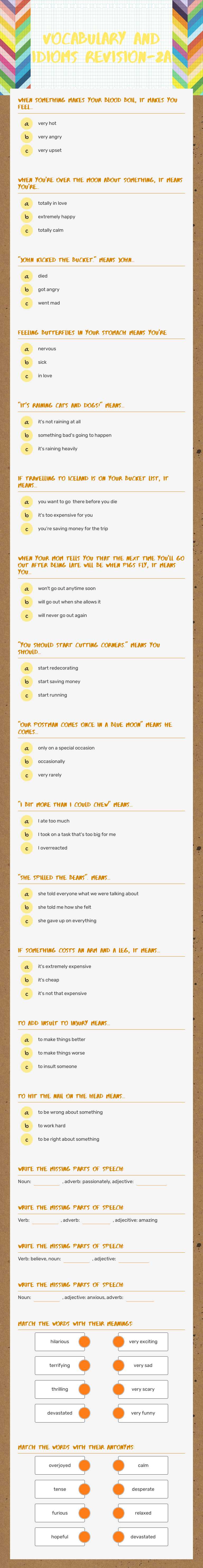 Vocabulary and idioms revision-2A Grade 10 worksheet preview