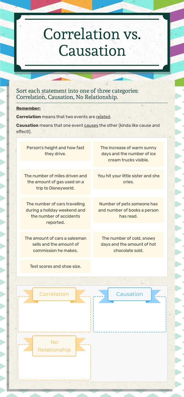 Correlation vs. Causation Grade 9 worksheet preview
