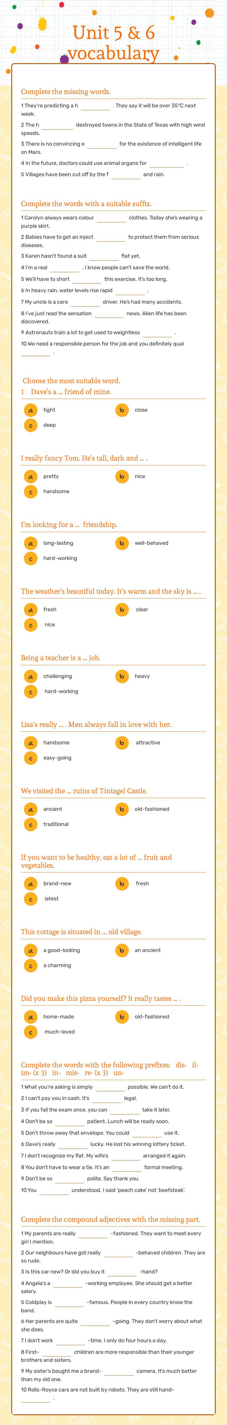Unit 5 & 6 vocabulary worksheet preview image
