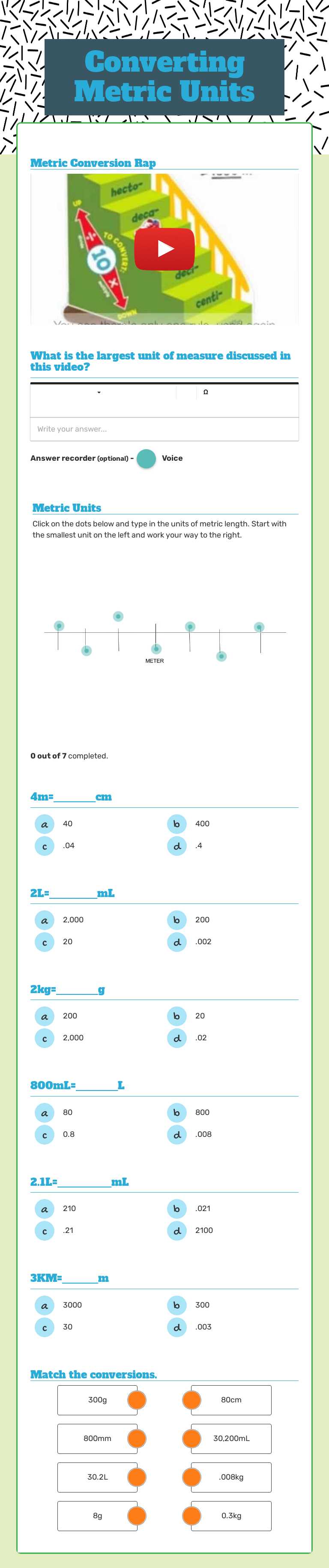 Converting Metric Units worksheet preview image
