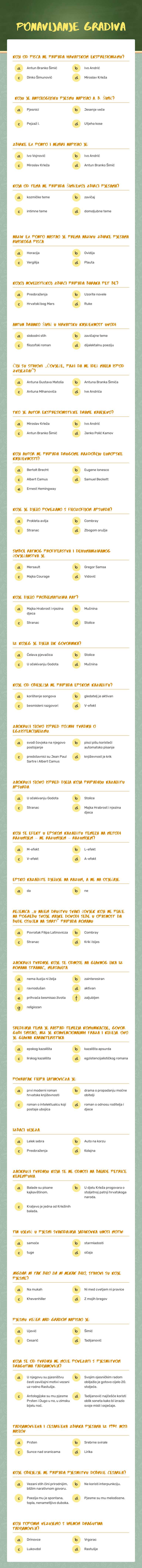 Ponavljanje gradiva worksheet preview image