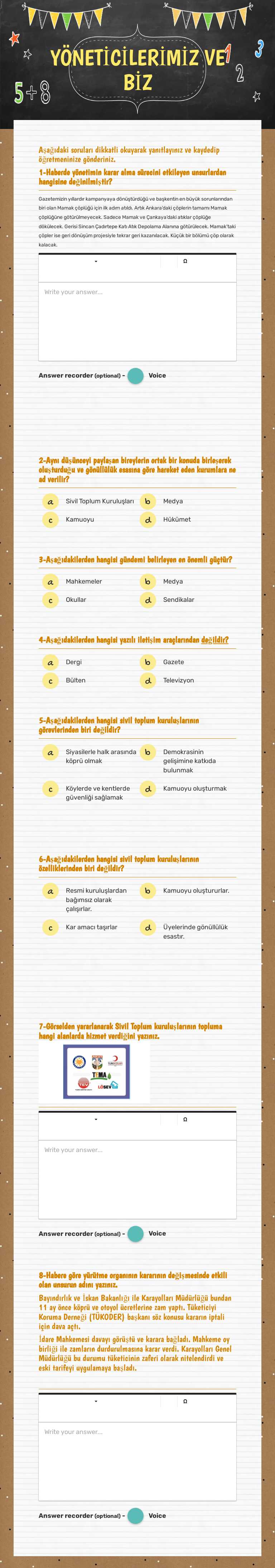 YÖNETİCİLERİMİZ VE BİZ worksheet preview image