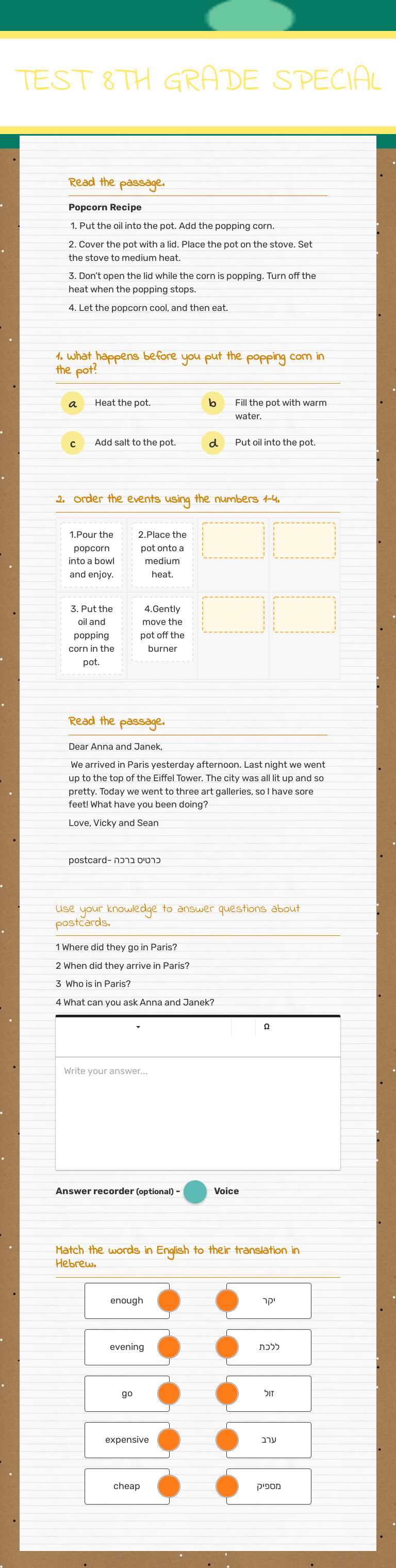 TEST 8TH GRADE SPECIAL worksheet preview image