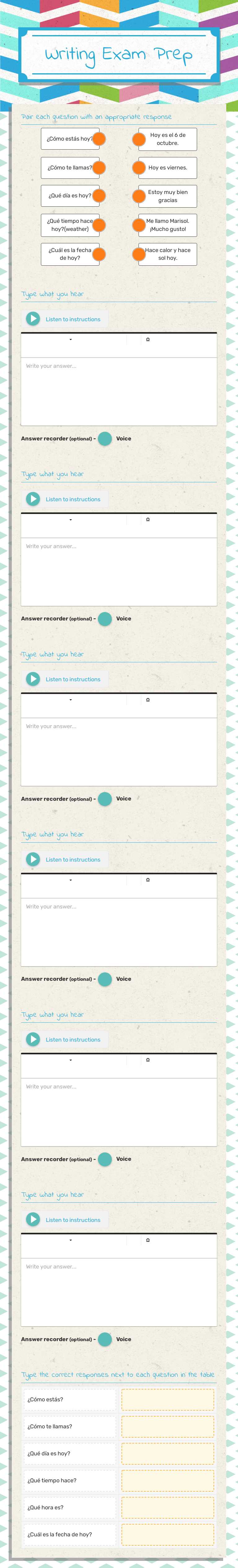 Writing Exam Prep worksheet preview image