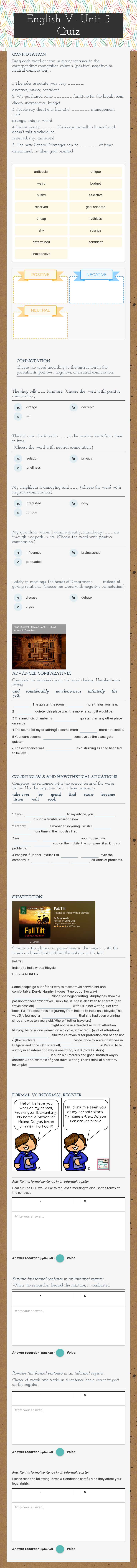 English V- Unit 5 Quiz worksheet preview image