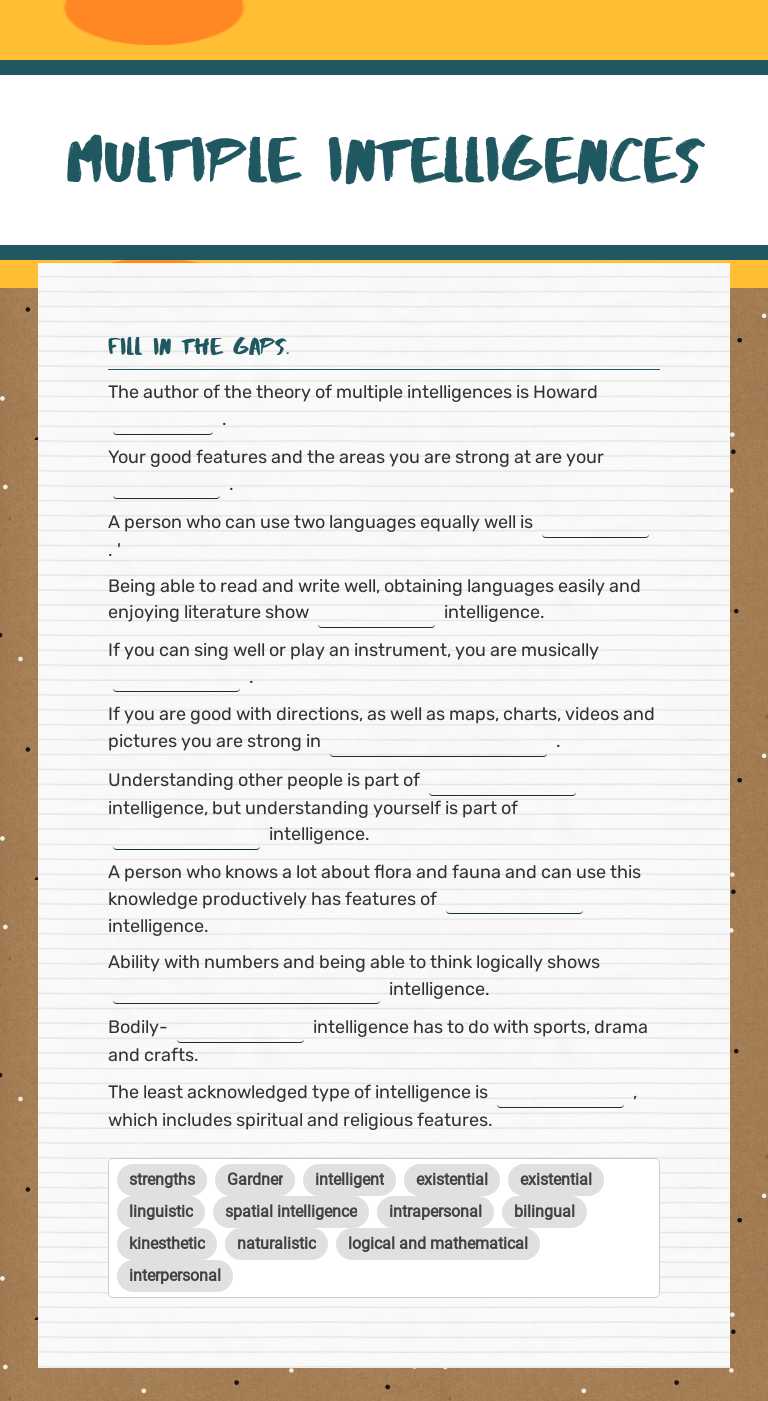 Multiple intelligences worksheet preview image