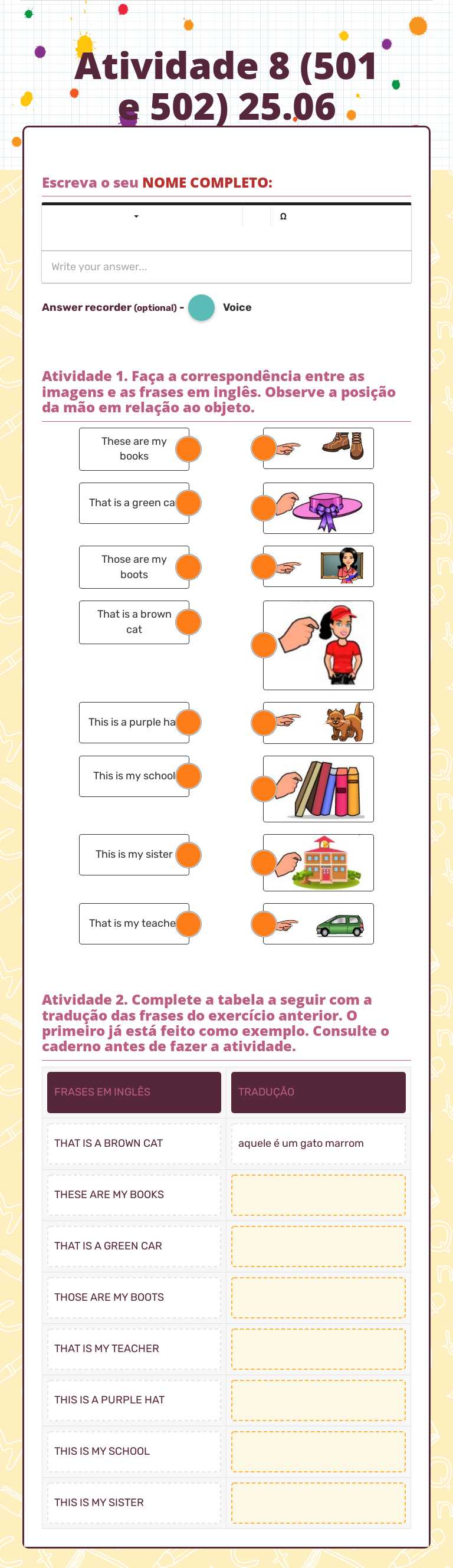 Atividade 8 (501 e 502) 25.06 worksheet preview image