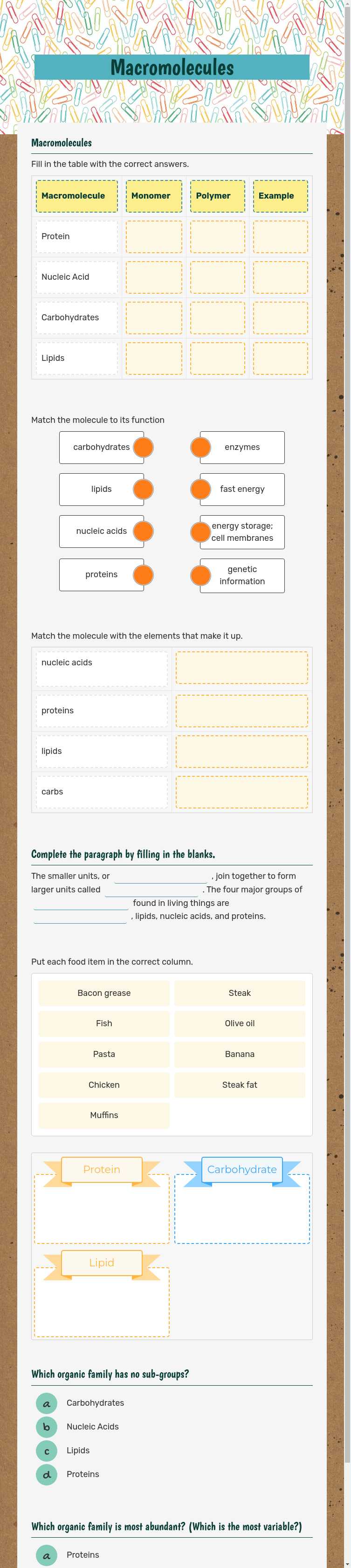 Macromolecules worksheet preview image