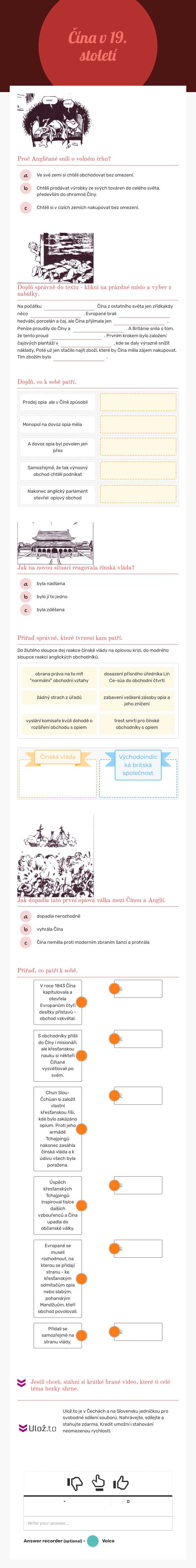 Čína v 19. století worksheet preview image