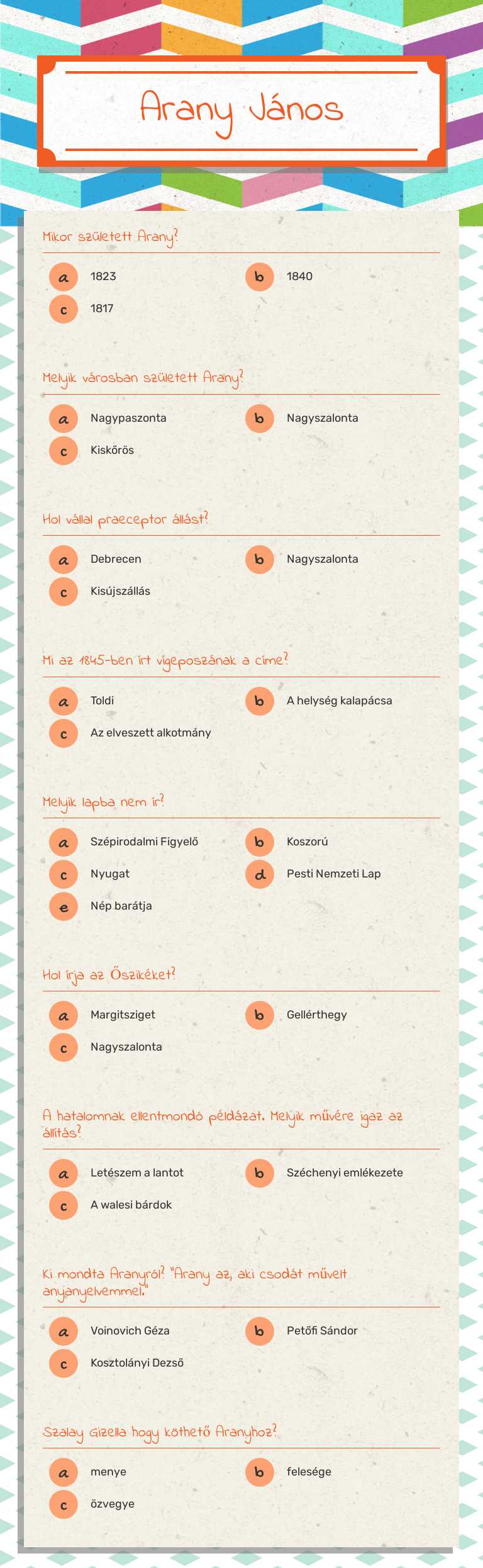 Arany János worksheet preview image