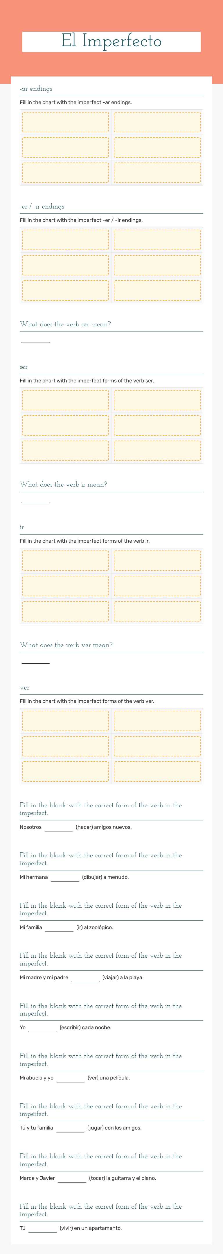 El Imperfecto worksheet preview image