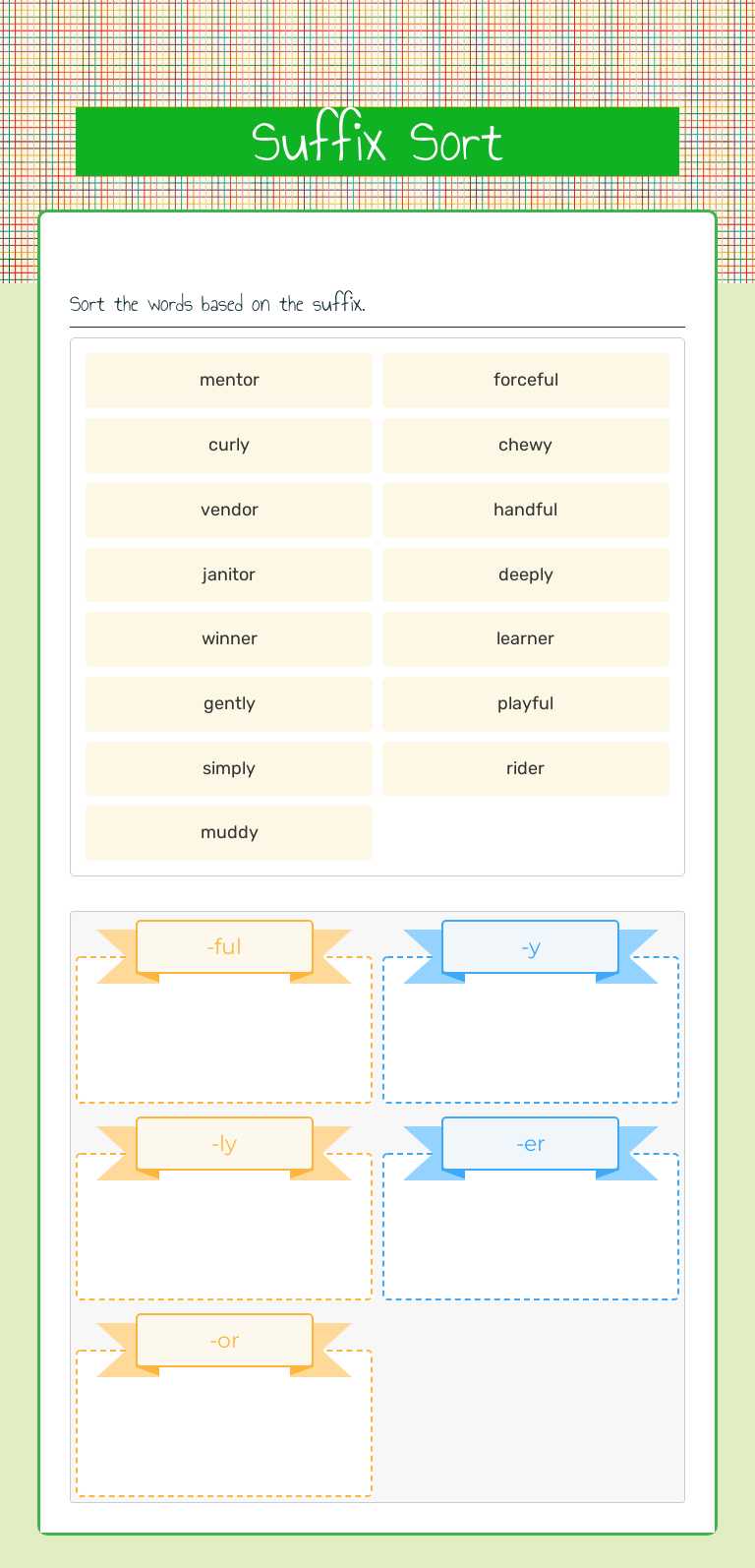 Suffix Sort Grade 3 worksheet preview