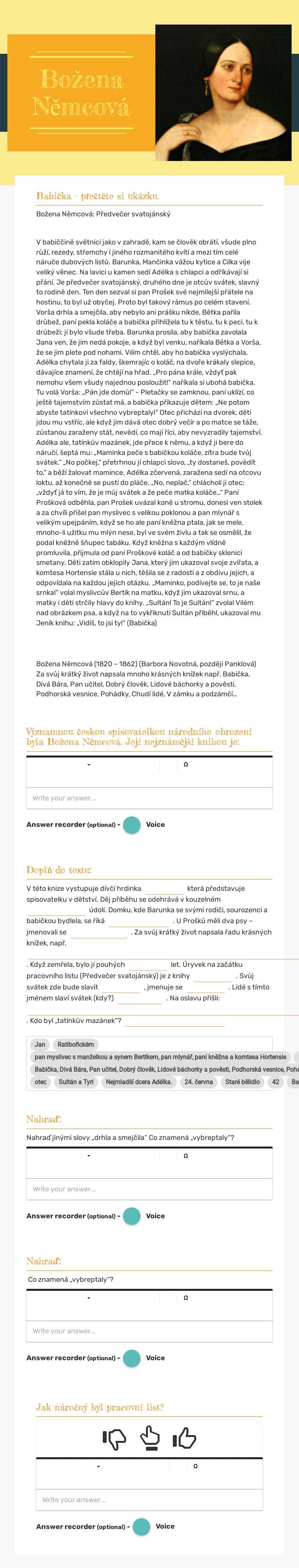 Božena Němcová worksheet preview image