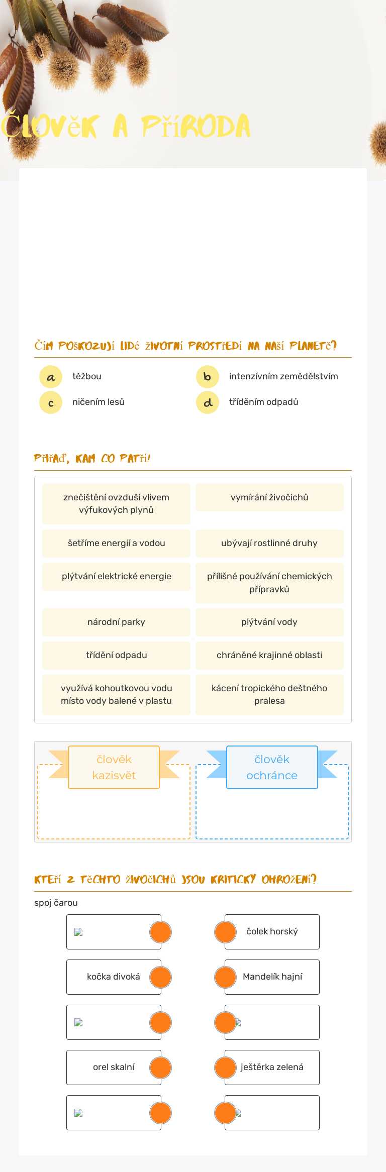 Člověk a příroda Grade 4 worksheet preview