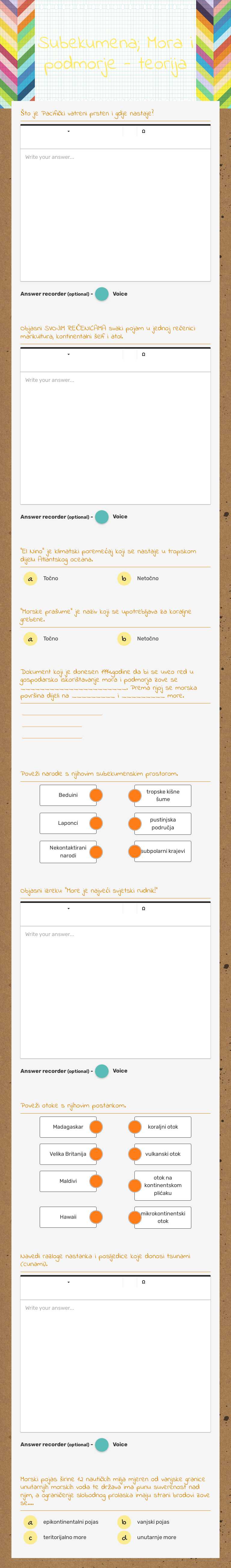 Subekumena; Mora i podmorje - teorija worksheet preview image