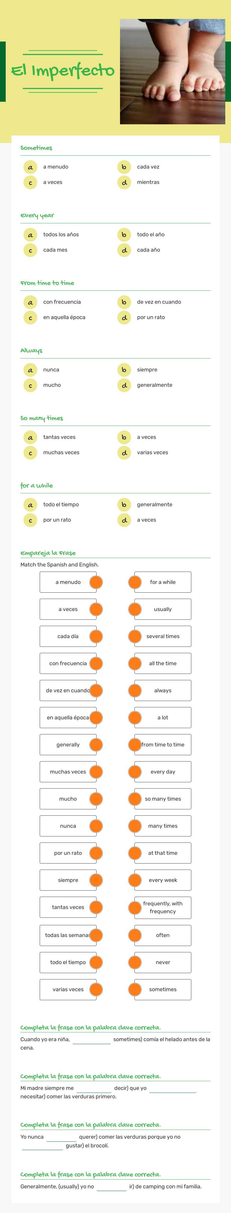 El Imperfecto worksheet preview image