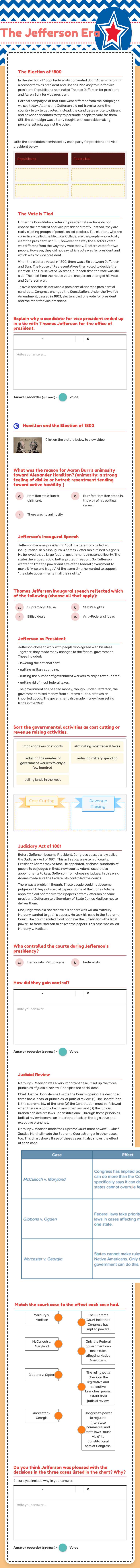 The Jefferson Era worksheet preview image
