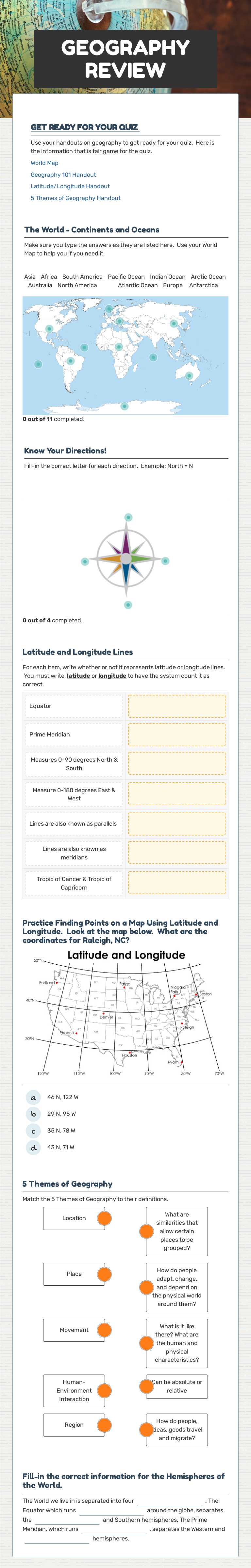 GEOGRAPHY REVIEW worksheet preview image