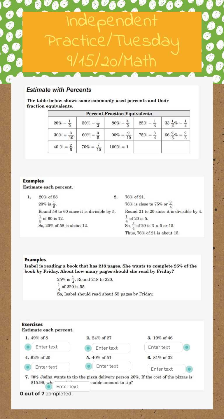 Independent Practice/Tuesday 9/15/20/Math worksheet preview image
