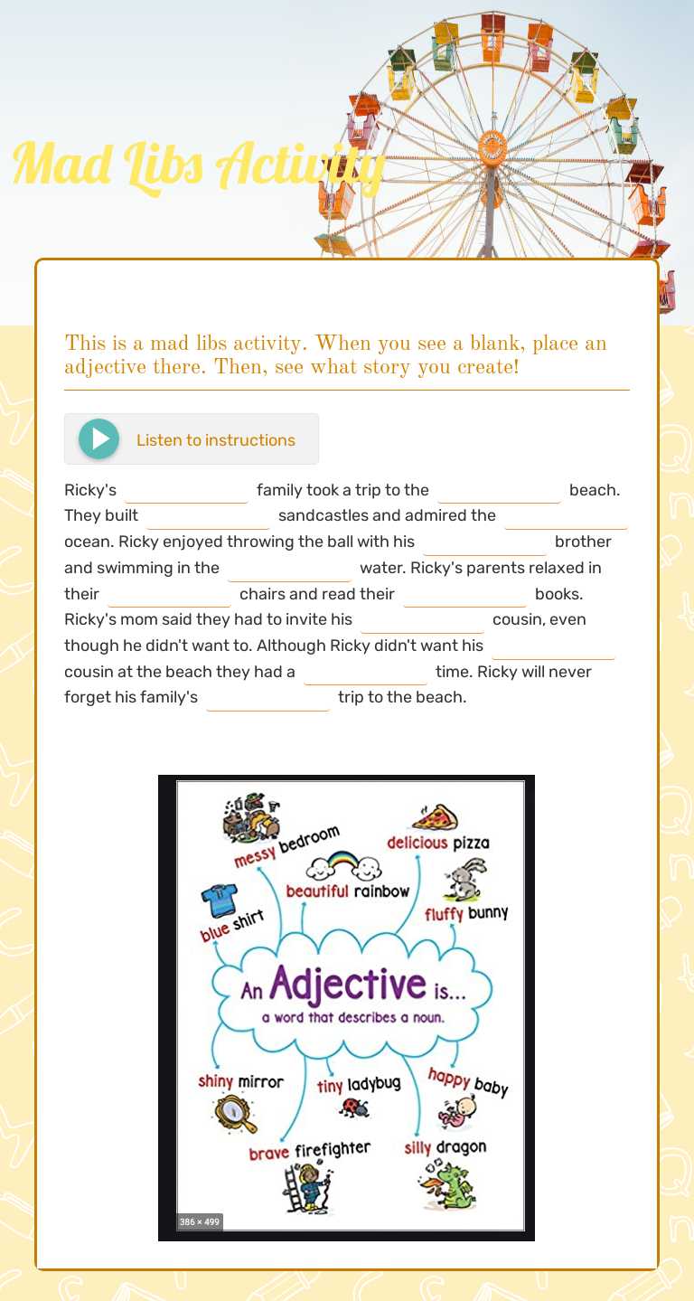 Mad Libs Activity Grade 3 worksheet preview