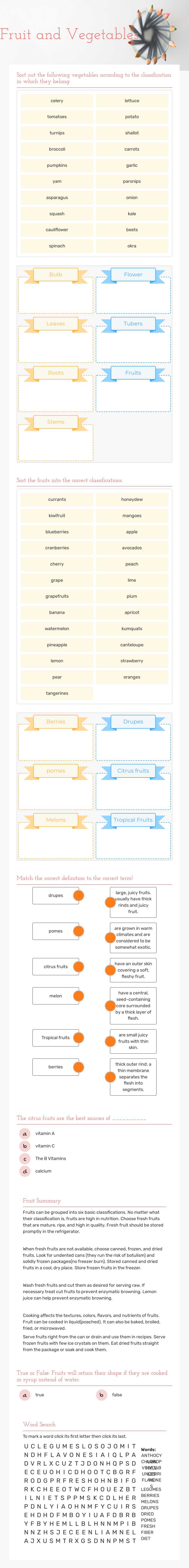 Fruit and Vegetables worksheet preview image