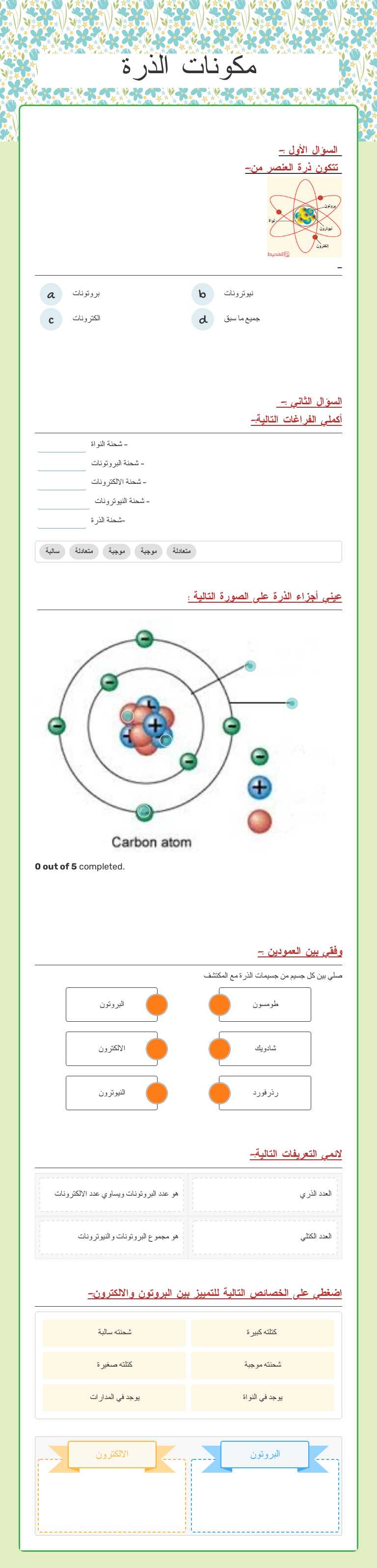 مكونات الذرة worksheet preview image