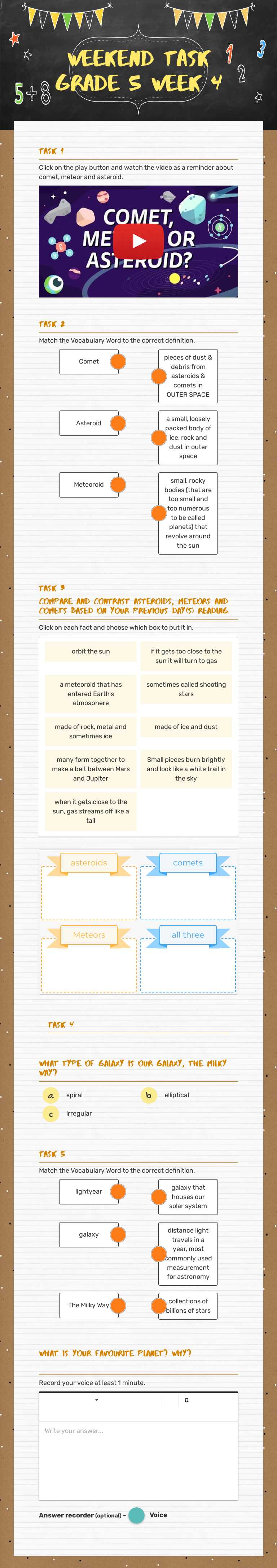 Weekend task grade 5 week 4 Grade 5 worksheet preview