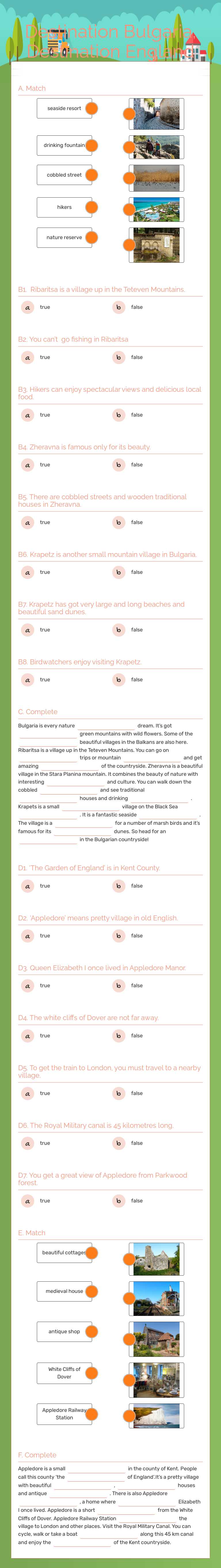 Destination Bulgaria, Destination England worksheet preview image
