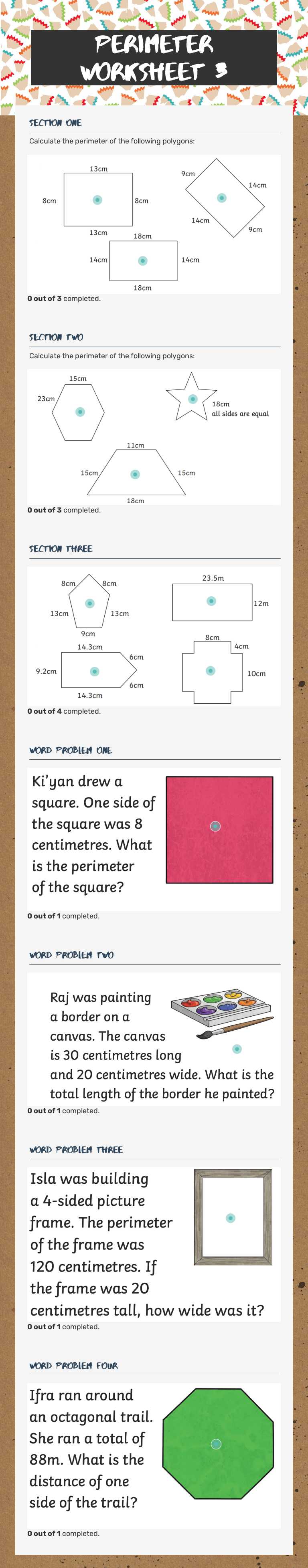Perimeter
Worksheet 3 worksheet preview image