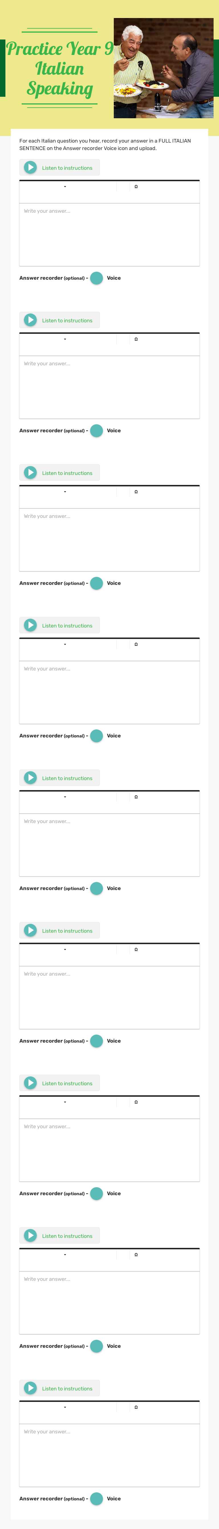 Practice
Year 9 Italian  Speaking Grade 9 worksheet preview