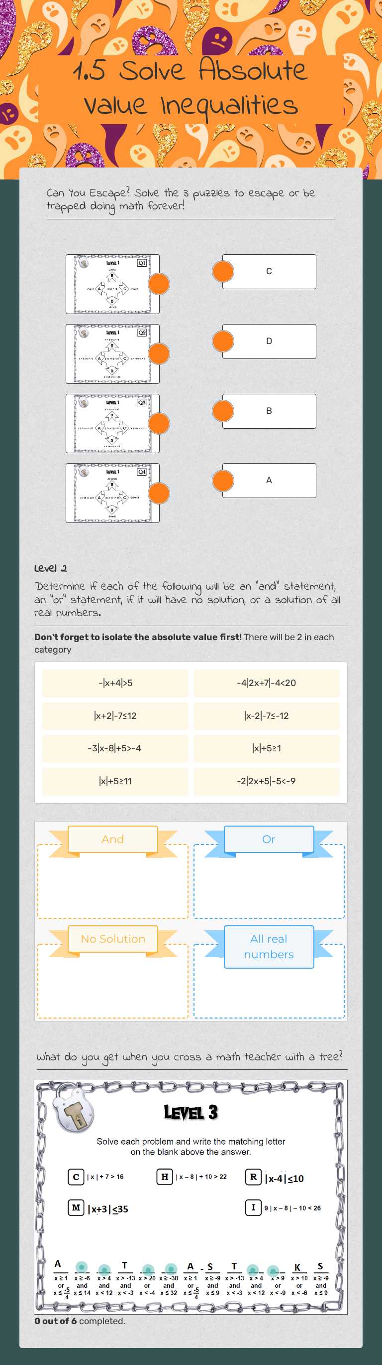 1.5 Solve Absolute Value Inequalities worksheet preview image
