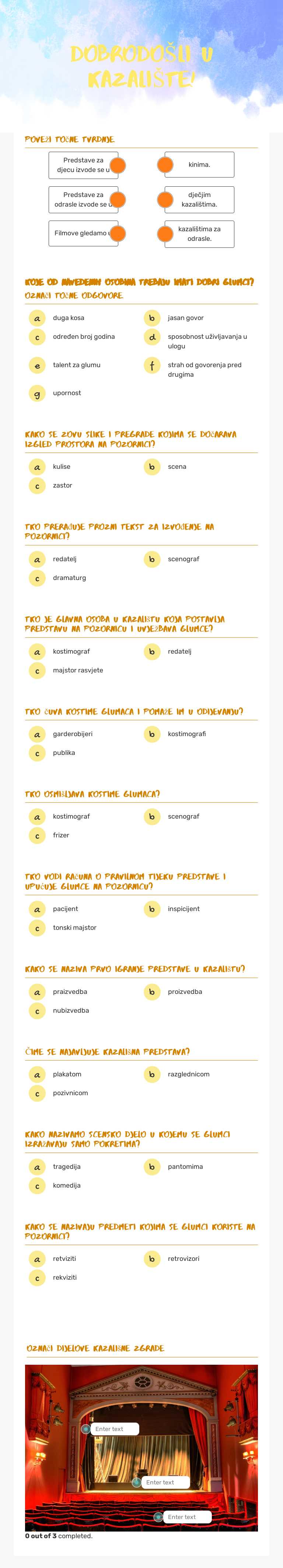 DOBRODOŠLI U KAZALIŠTE! worksheet preview image